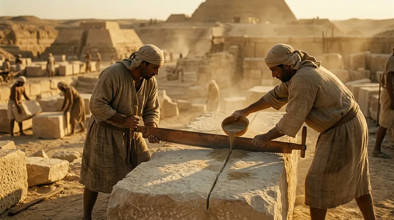 Stone-Cutting Accuracy Using Copper Saws and Sand Abrasive - Historical illustration
