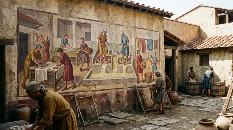 The Fullonica of Stephanus Fresco Documents the Brutal Reality of Cloth Processing - Historical illustration