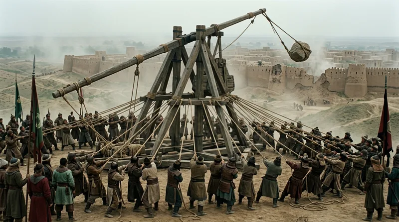 Traction Trebuchets: Coordinated Teams Launching Death - Historical illustration