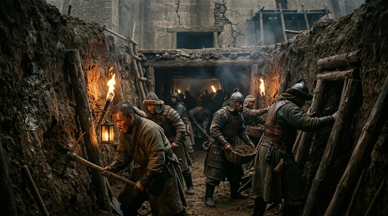 Siege Tunnels: Underground Warfare Beneath Medieval Walls - Historical illustration