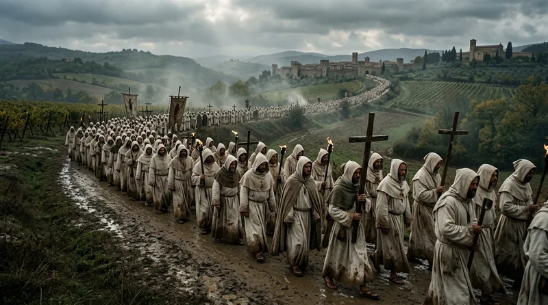 Italy’s Bianchi Movement of 1399 Drew 15,000 White-Robed Penitents - Historical illustration