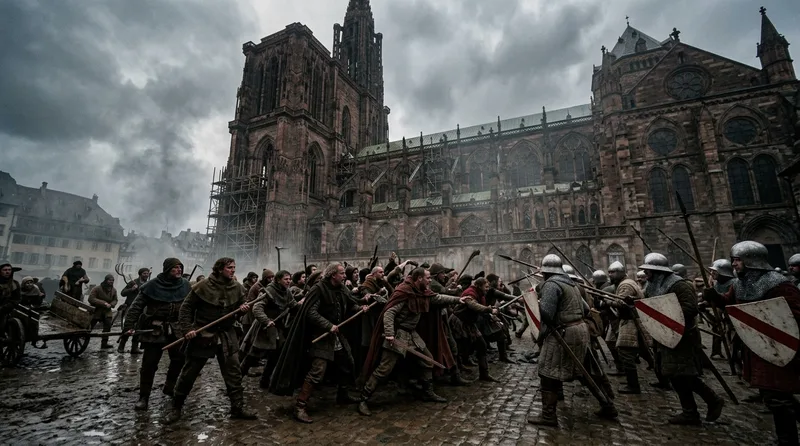 Strasbourg Cathedral: Tax Revolts and the Guild Uprising of 1332 - Historical illustration