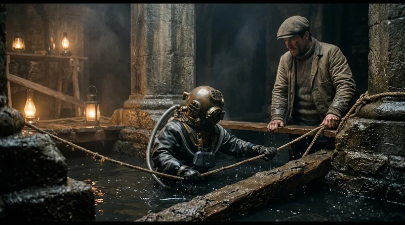 Winchester Cathedral: Diving into Flooded Foundations to Prevent Collapse - Historical illustration