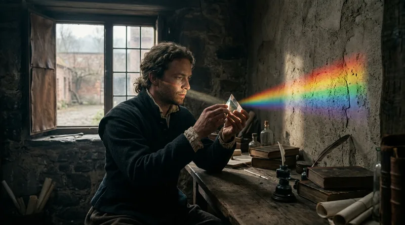 Newton’s Prism Shattered Light Into Seven Colors - Historical illustration