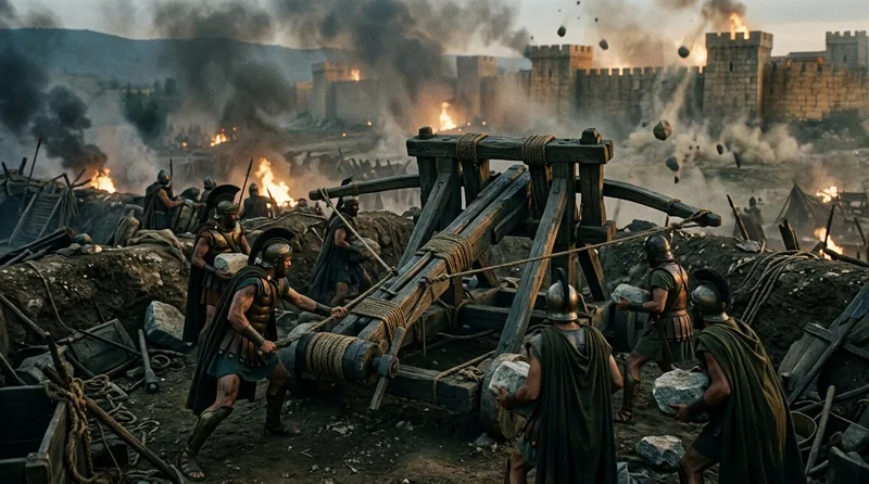 Greek Torsion Catapult Rained Stone Death from 300 Yards - Historical illustration